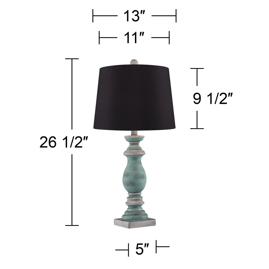 Set of 2 Blue Gray Washed Black Faux Silk Drum Shade Table Lamps P79186