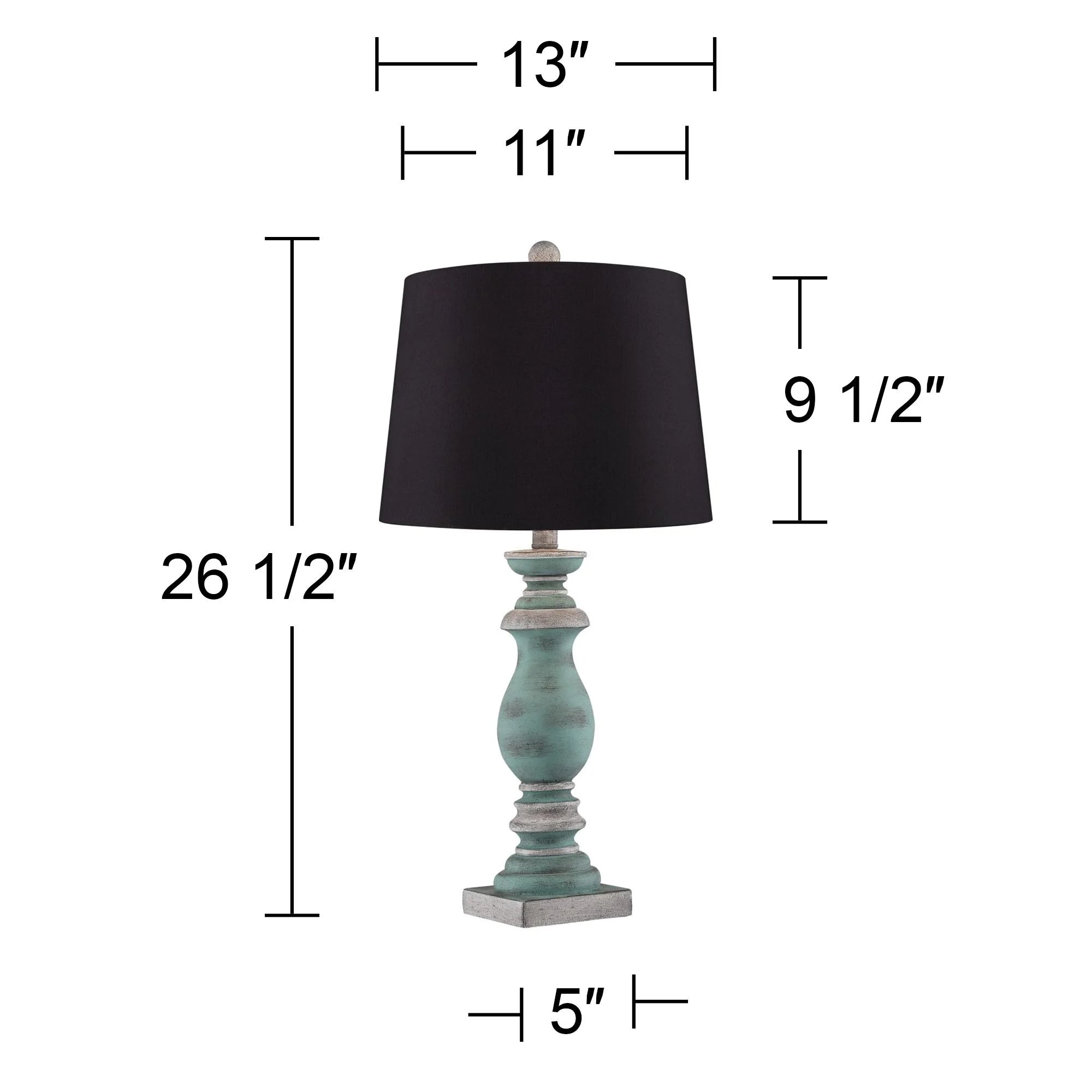 Set of 2 Blue Gray Washed Black Faux Silk Drum Shade Table Lamps P79186