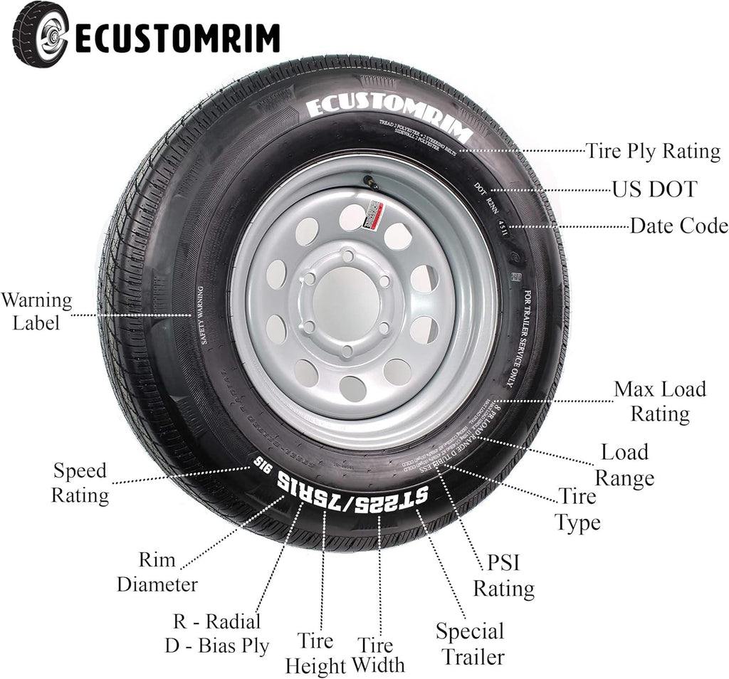4-Pack ST205/75R15 Steel Belted Radial Trailer Tire Load Range C 1820# 205/75 R 15 Tire K841299
