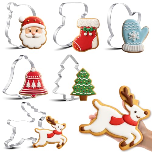 6 Pcs Large Stainless Steel Christmas Cookie Cutters Z631