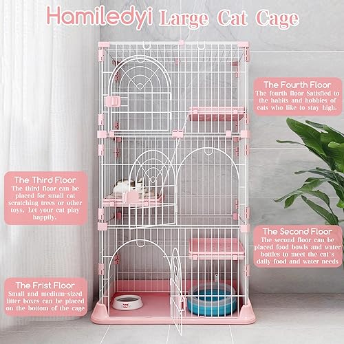 Pink 52 Inches Metal Cat Cage with 3 Platforms and 1 Ramp Y196194