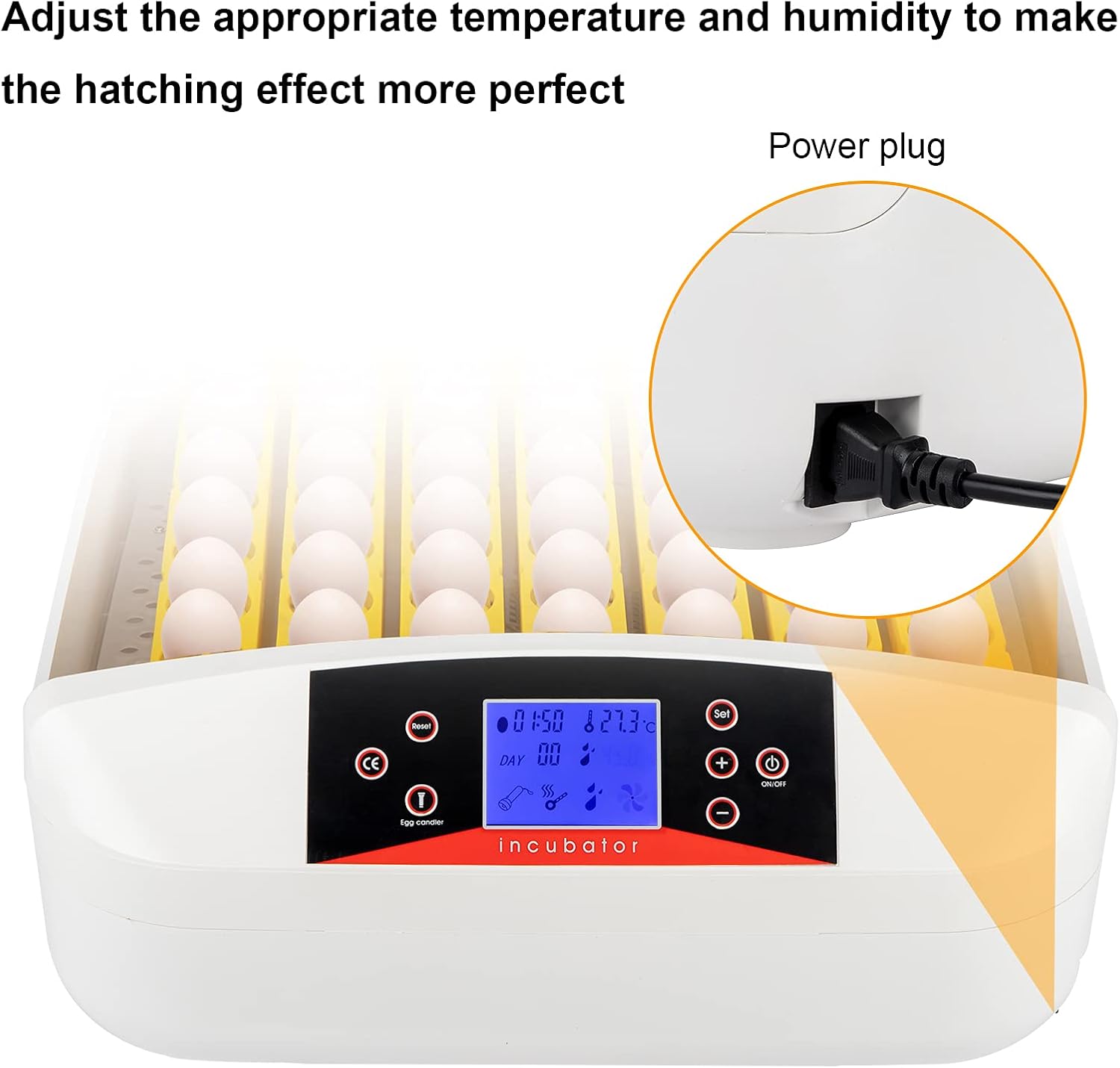 56-Egg Fully Automatic Poultry Incubator with Egg Candler White J5745