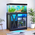 Gray & Black Metal Fish Tank Stand with Cabinet W41491