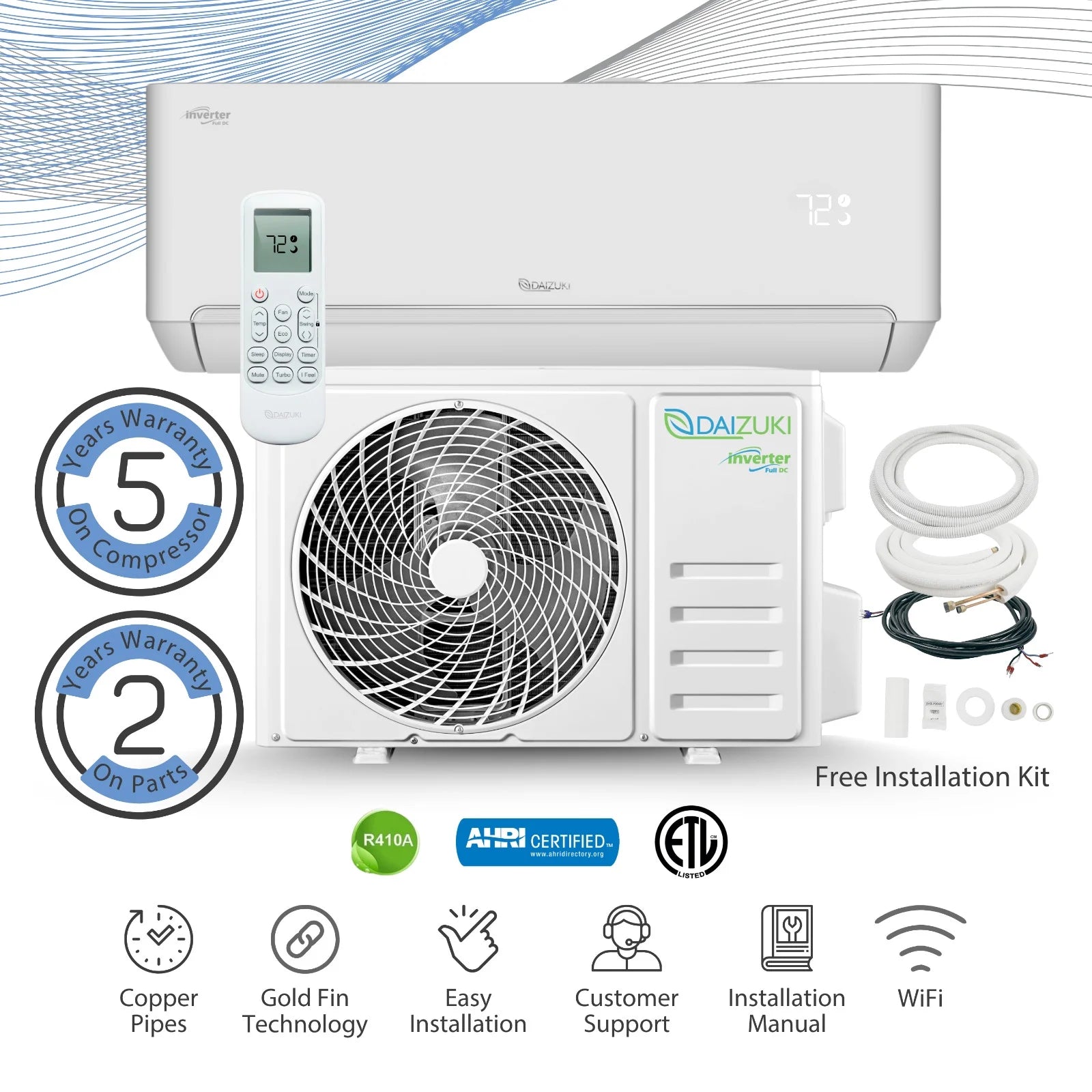 12,000 BTU 23 SEER2 Ductless Mini-Split Air Conditioner Heat Pump System 220V E3931