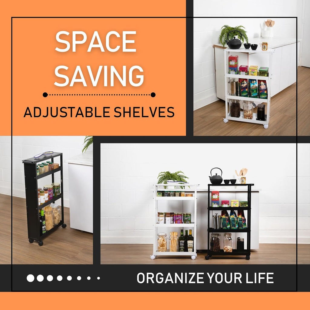 Black 4 Tier Rolling Metal Storage Cart J8640