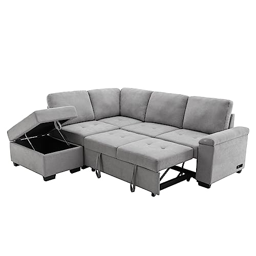 Dark Gray L-Shape Modular Sectional Sofa with Ottoman B894