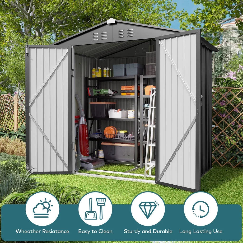 Gray 8' x 6' Outdoor Storage Shed with Metal Base Frame W411