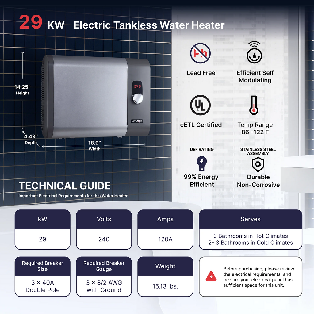 29kW 5.4 GPM Electric Tankless Water Heater D2629