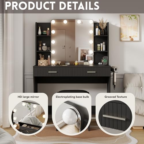 White Vanity Desk with LED Mirror and 2 Drawers P4118