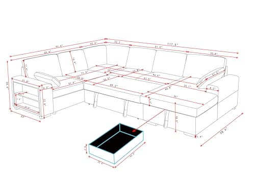 Oversized U Shaped Sleeper Sectional Sofa with Storage Chaise M788