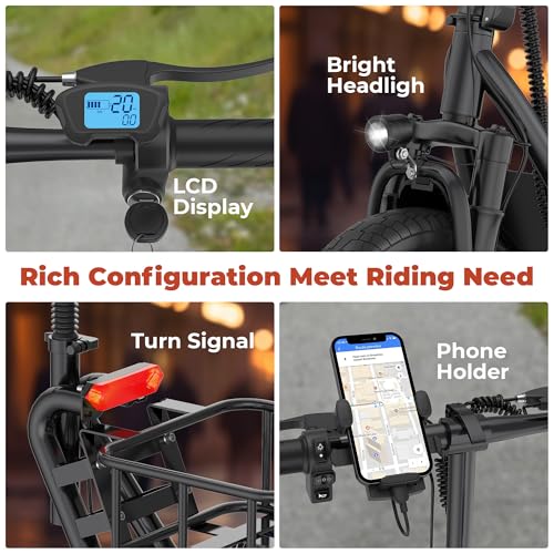 Electric Scooter with Seat, 500W Motor, 14'' Tires, Foldable E-Scooter with Suspension P688