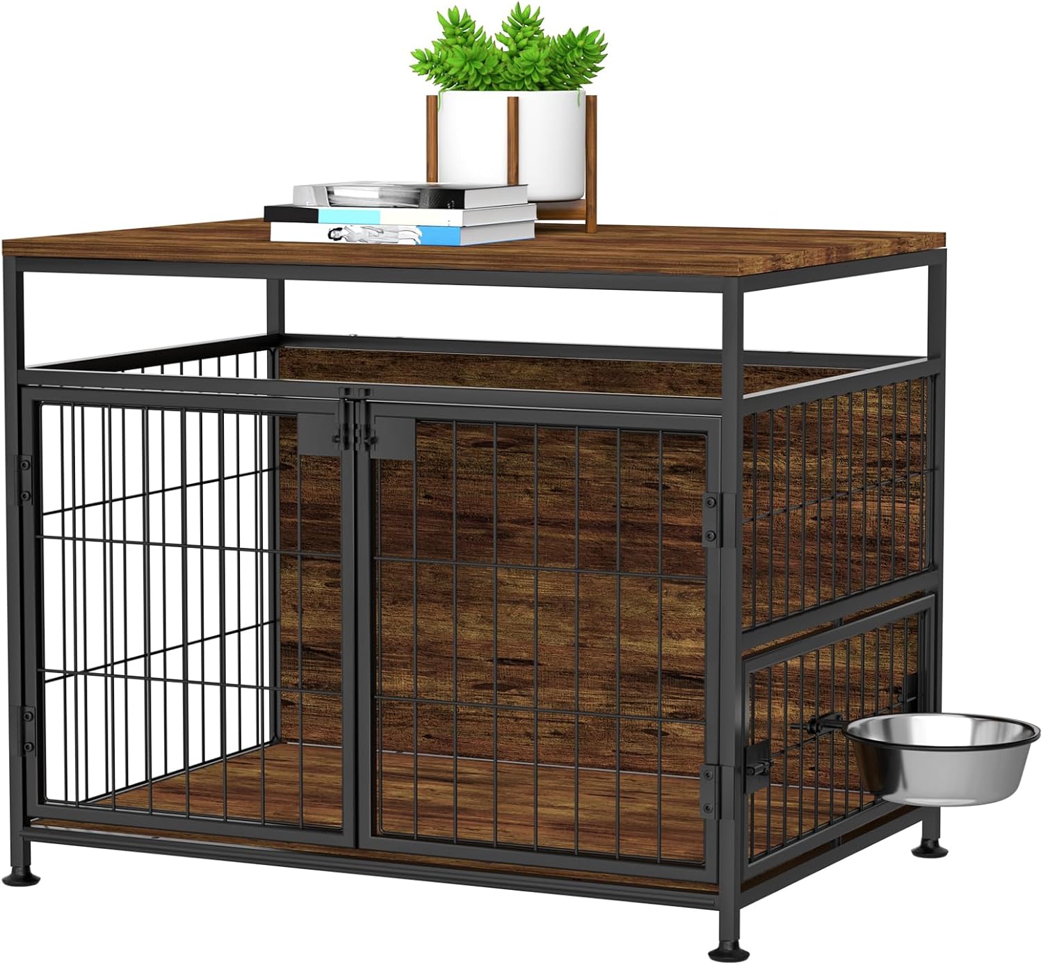 31" Heavy Duty Wooden Dog Crate Furniture with Wheels H437