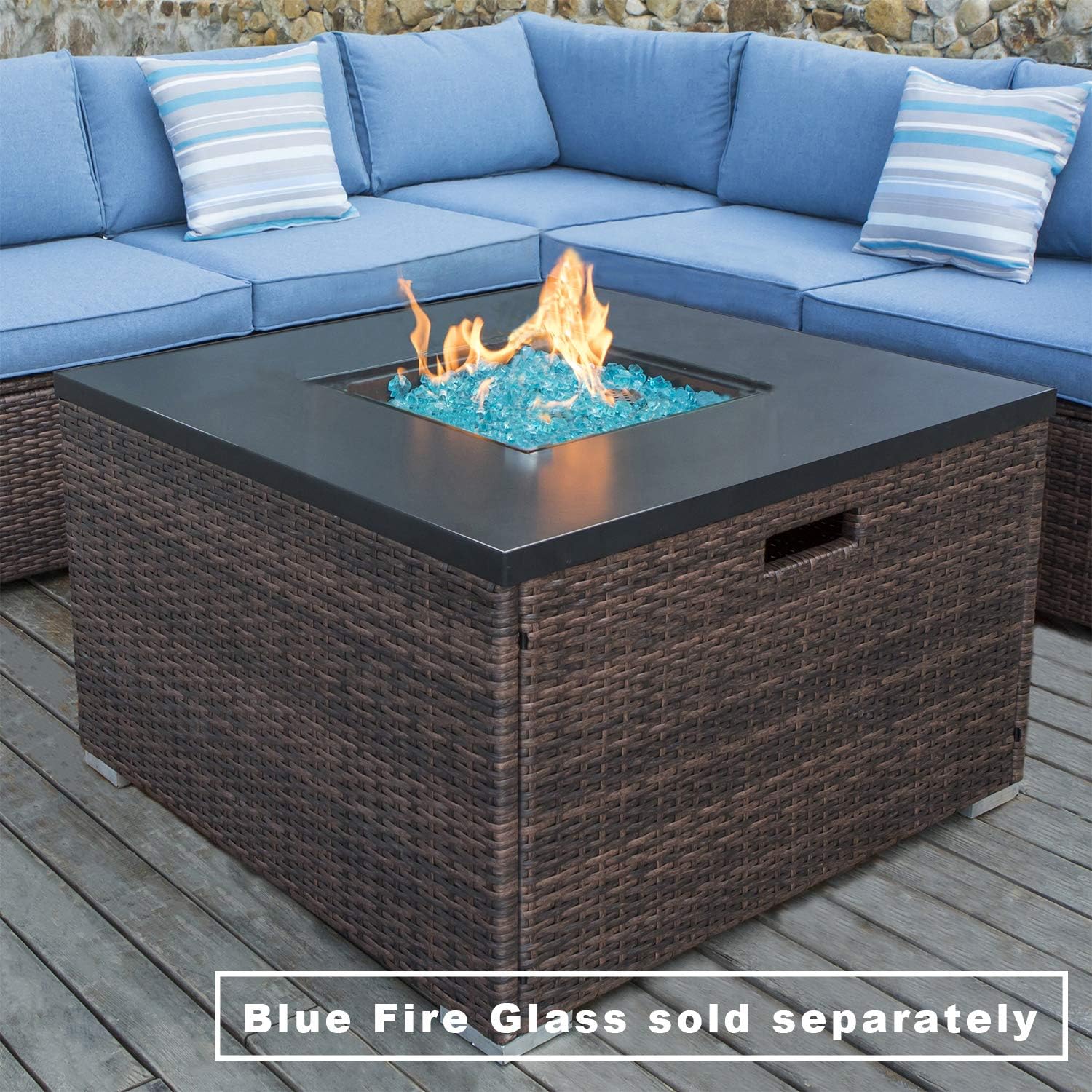 32-inch Square Espresso Brown Wicker Propane Fire Table O196