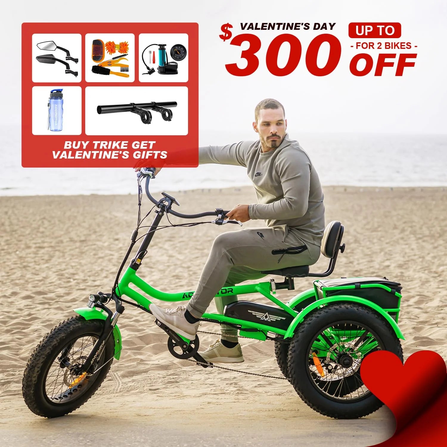 Green Semi-Recumbent Electric Trike, 85MI, 750W 48V 20Ah, 20" Q90870