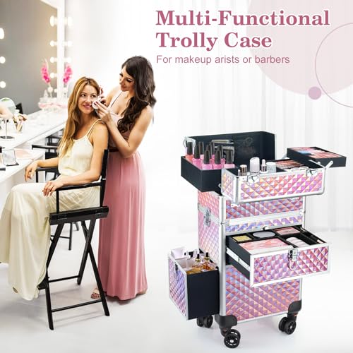 Rolling Makeup Train Case with 360° Swivel Wheels Keys V164