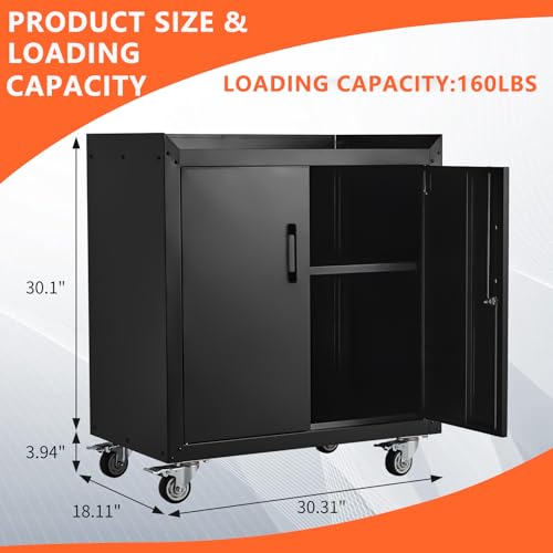 2 Door Lockable Metal Rolling Tool Cabinet with Adjustable Shelves K855