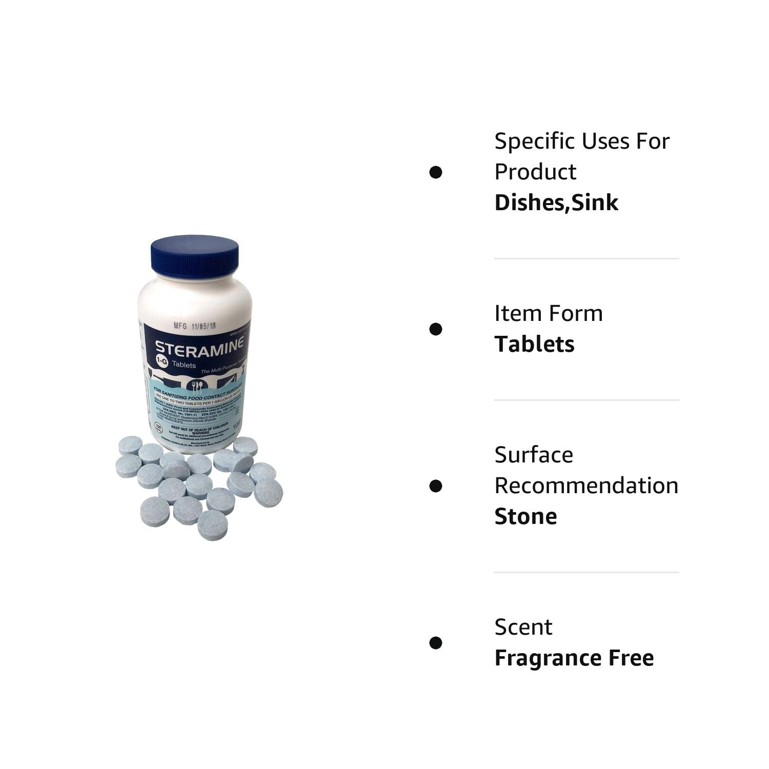 150 Sanitizer Tablets per Bottle, Blue, Pack of 1 Bottle K230