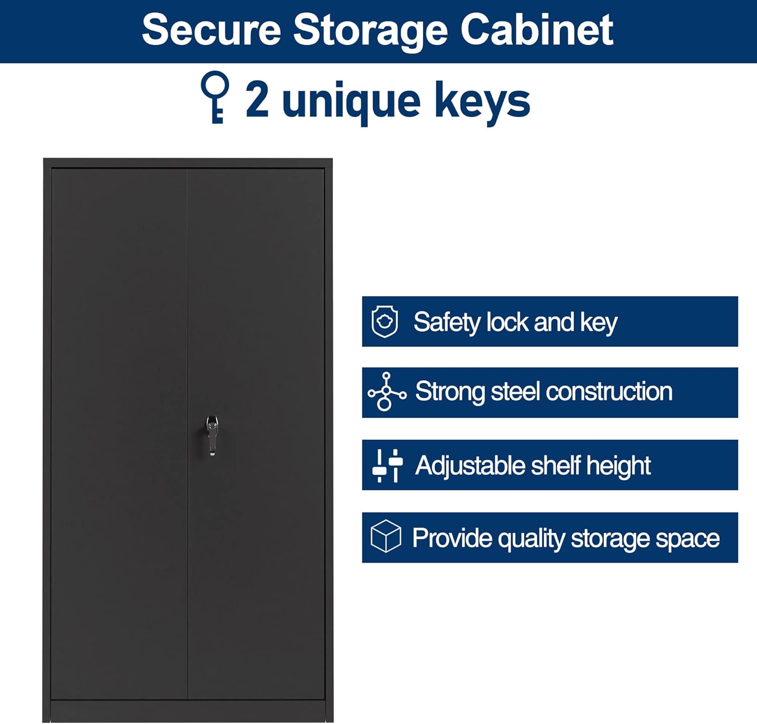 Black 71" Lockable Metal Storage Cabinet with Doors and Shelves W913
