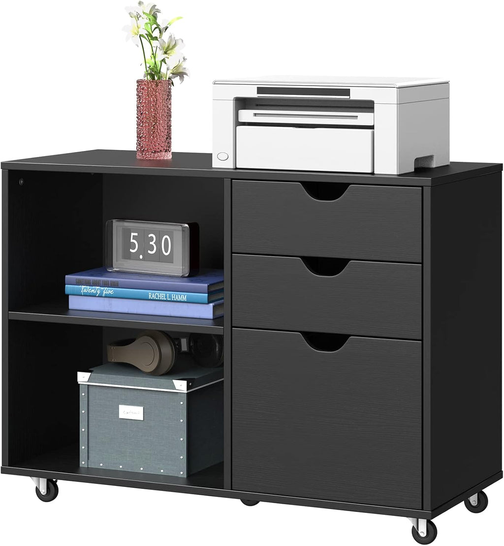 Black 3 Drawer Wood File Cabinet Z655458
