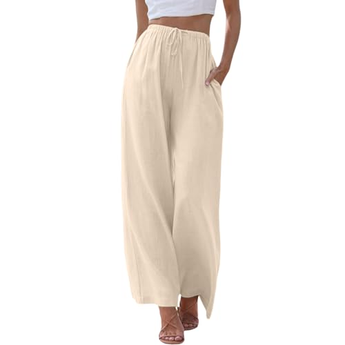 High Waisted Wide Leg Drawstring Elastic Trousers with Pockets A5393