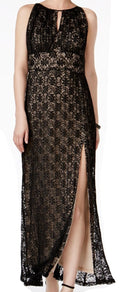 Black Lace Side-Slit Keyhole Gown K7050