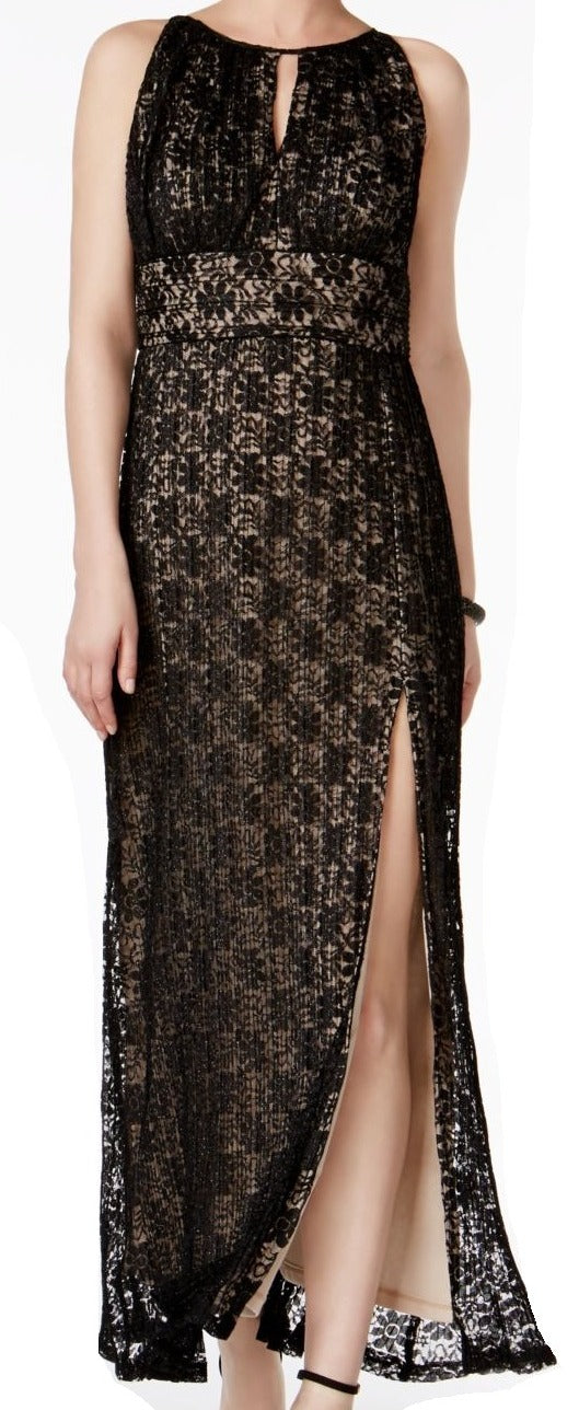 Black Lace Side-Slit Keyhole Gown K7050