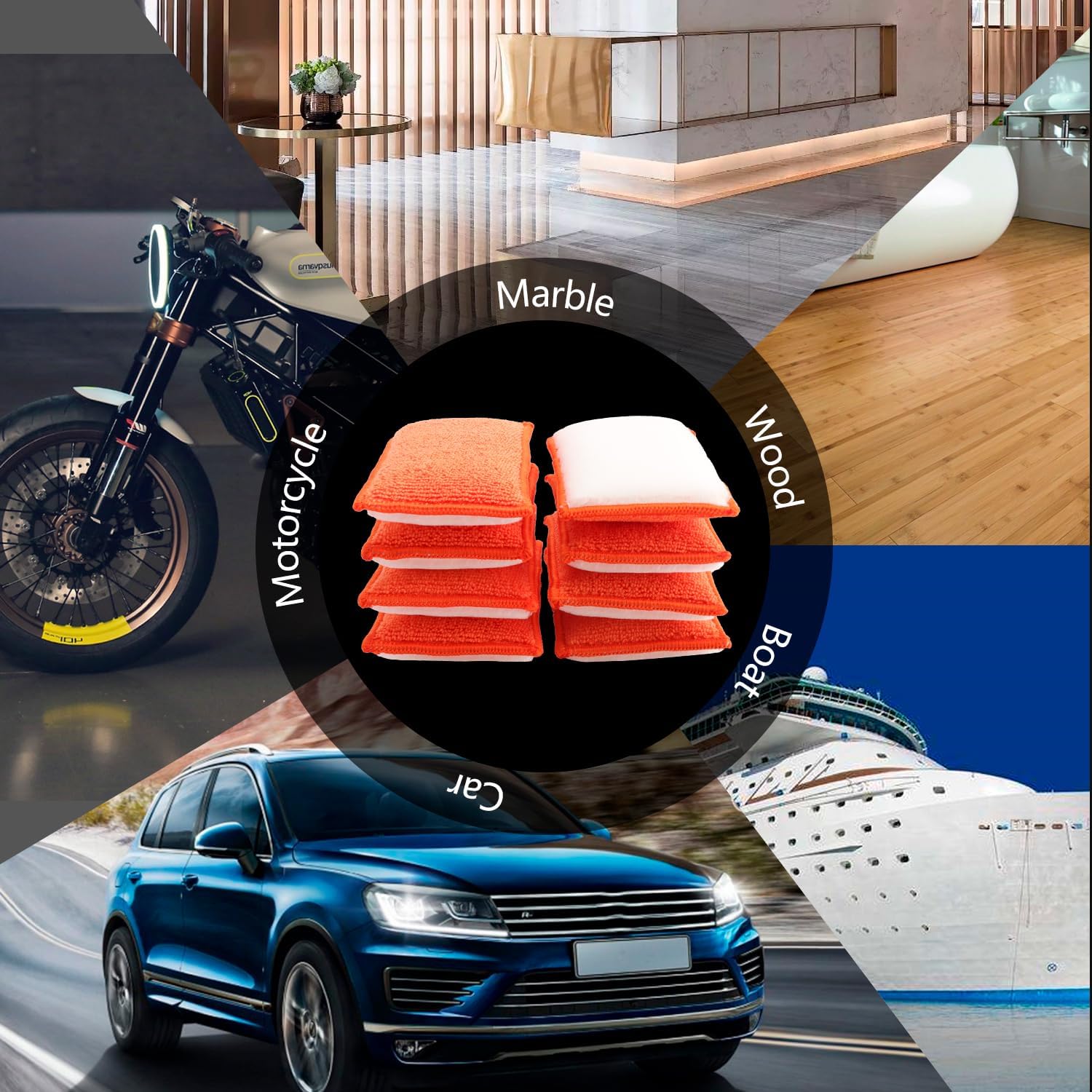 8Pcs Microfiber Car Wax Applicator Sponge, 6in x 3.3in x 0.8in B985971