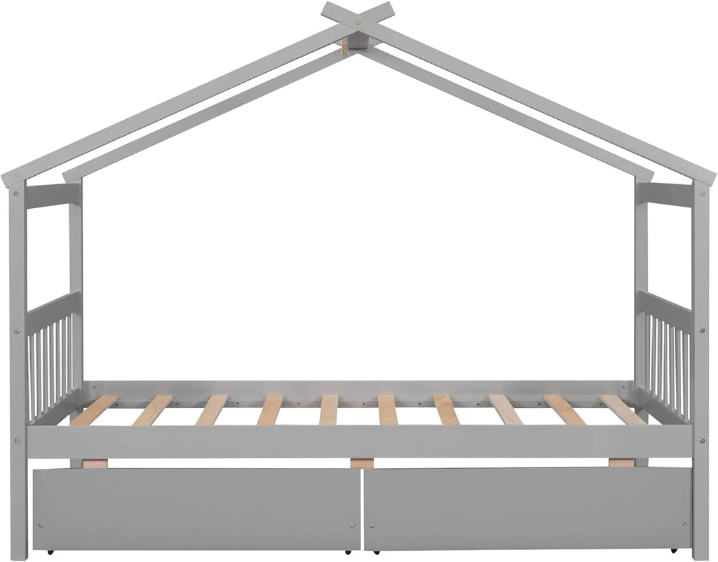 Gray Wooden Platform Bed With Drawers Y832