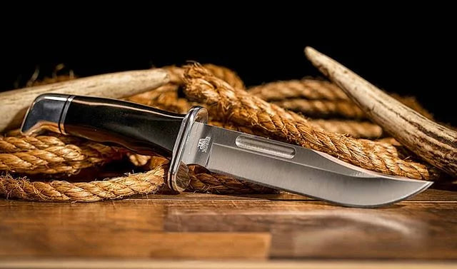 Black Fixed Blade Knife with Leather Sheath E409482