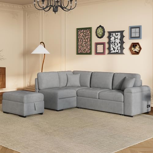 Dark Gray L-Shape Modular Sectional Sofa with Ottoman B894