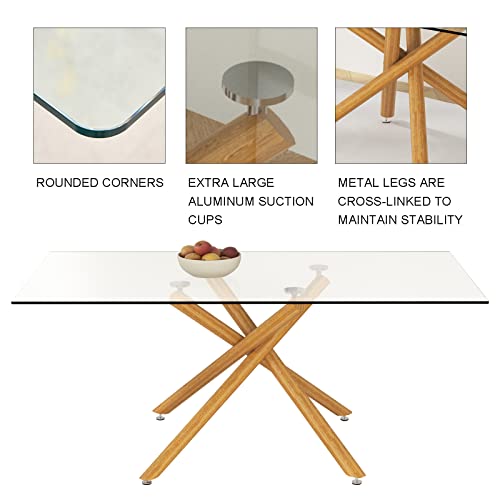 63 Inch Glass Dining Table with Tempered Glass Top and Silver Metal Legs C249