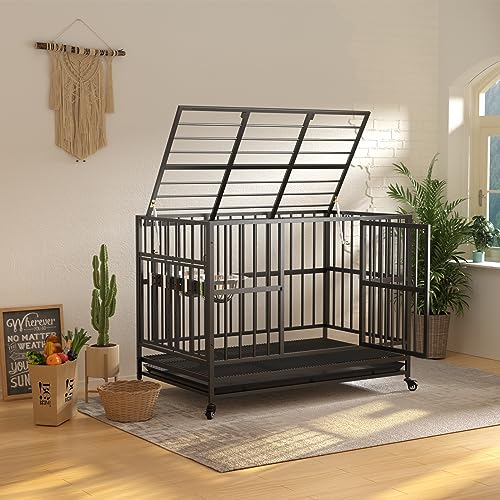 Heavy Duty Dog Crate with Wheels and Removable Tray L24753