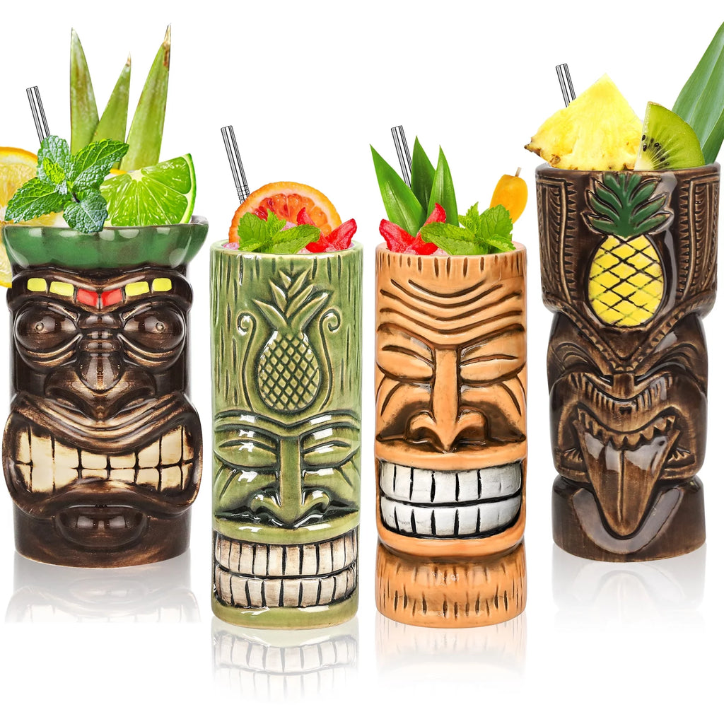 Set of 4 Ceramic Tiki Mugs D419