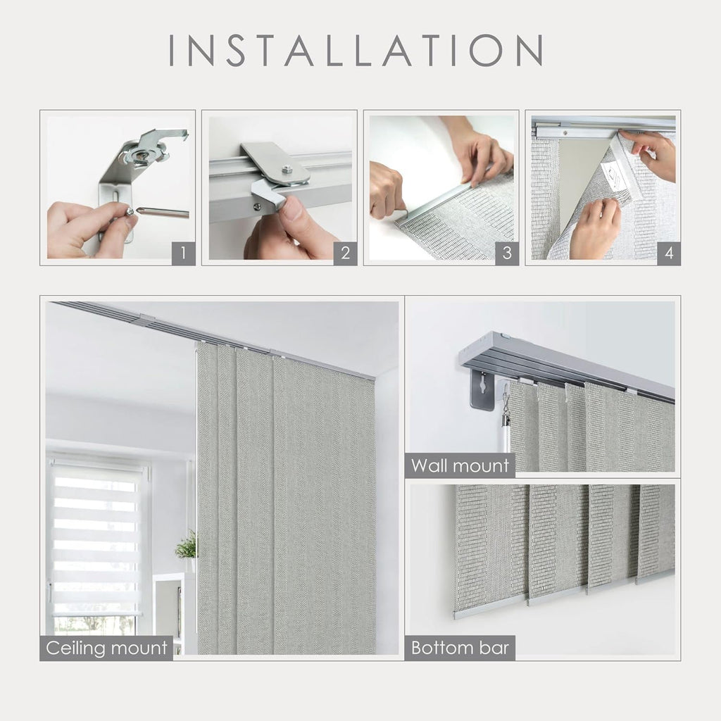Adjustable Vertical Panel Track Blinds, 45.8" to 86" W, Up to 96" H, Marble U3144