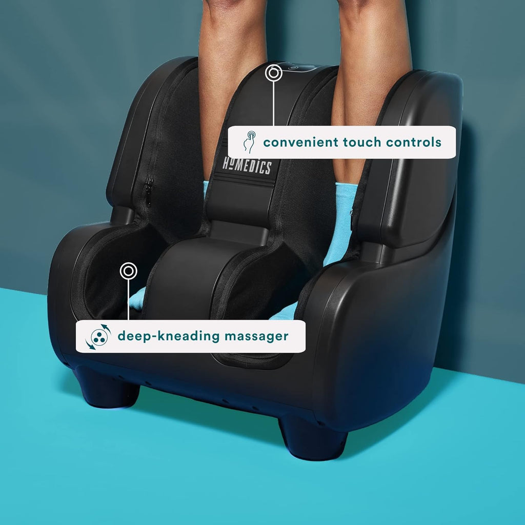 Black Foot and Calf Massager with 4 Programs, 3 Intensities, Adjustable Tilt, Washable Liners N910