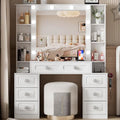 White Vanity Desk with Lighted Mirror and Drawers P341093