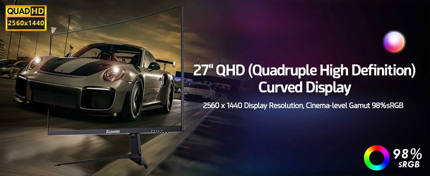 27-inch 165Hz Curved Gaming Monitor, 1440p QHD HDR Computer Monitor, Metal Black I746219
