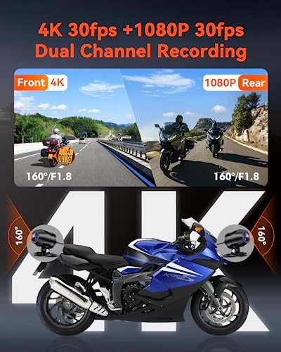 Motorcycle 4K Dash Cam Front and Rear, IP67 Waterproof, GPS Wi-Fi A575
