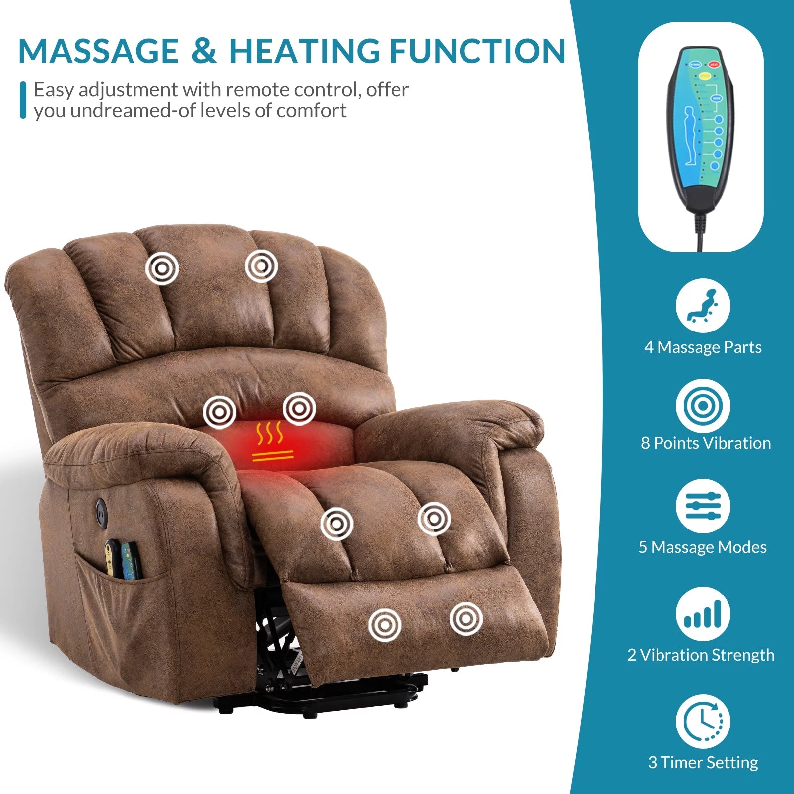 Large Power Lift Recliner Chair with Massage and Heat, Extra Wide Oversized Electric Recliner Y810600
