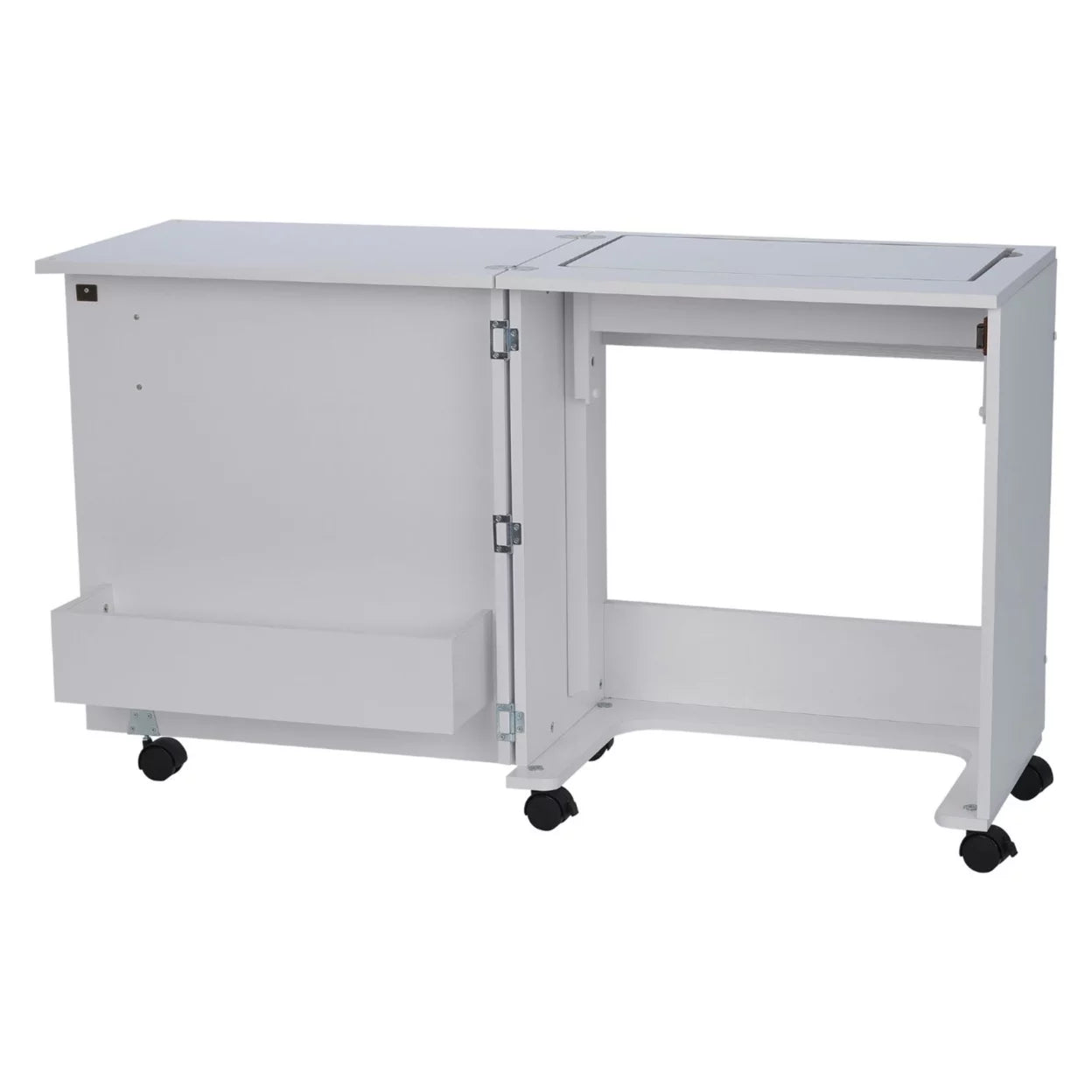 White Sewing and Craft Table with Storage and Adjustable 3-Position Lift L95208