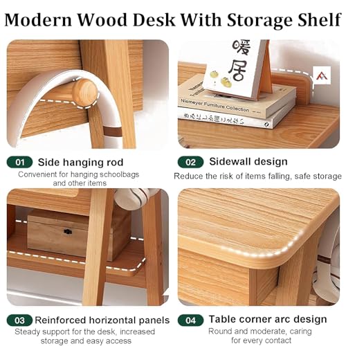 Walnut Wood Writing Desk with Drawers and Storage Shelves B37095