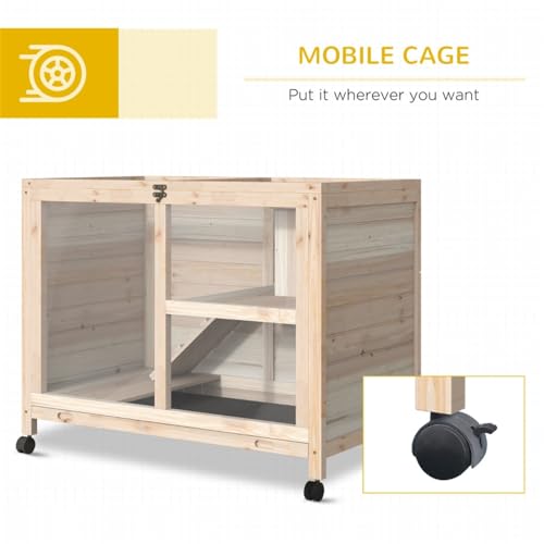 Blue & White Wooden Rabbit Hutch with Tray and Wheels L1903