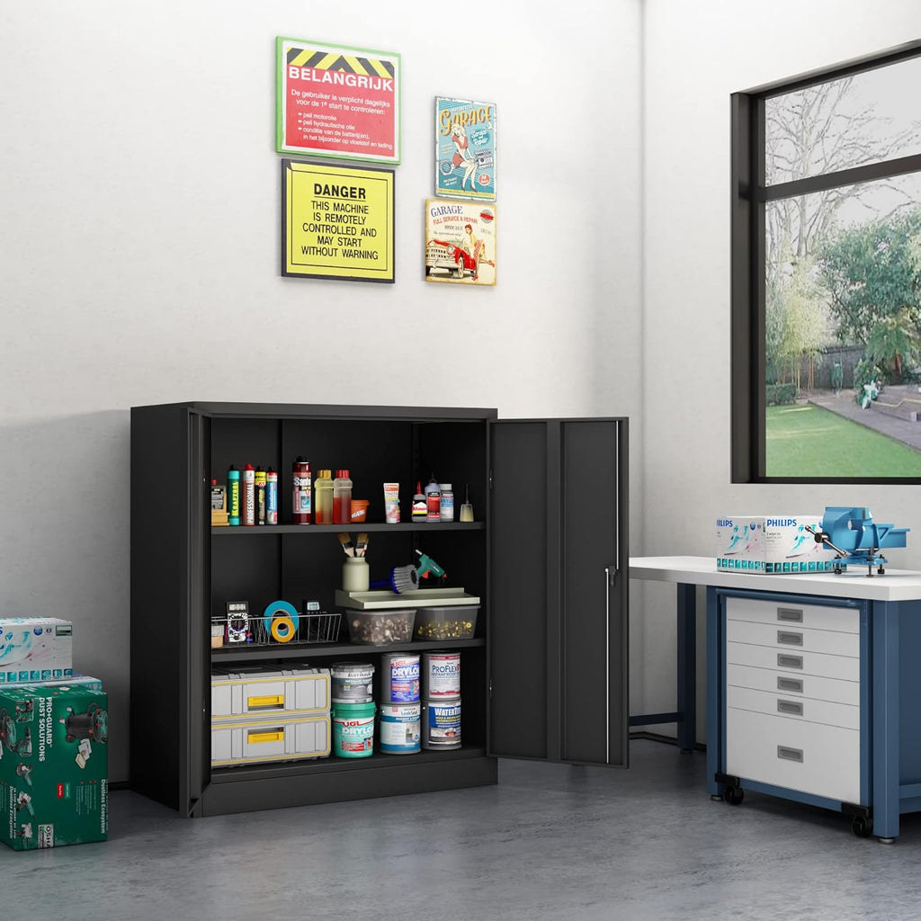 Black Locking Metal Storage Cabinet with Adjustable Shelves, W36'' x D18'' x H41.6'' K330140