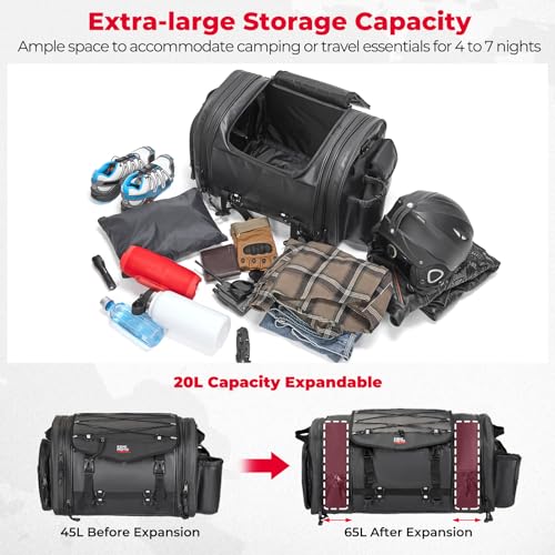 60L Expandable Waterproof Motorcycle Tail Bag with Rain Cover X961