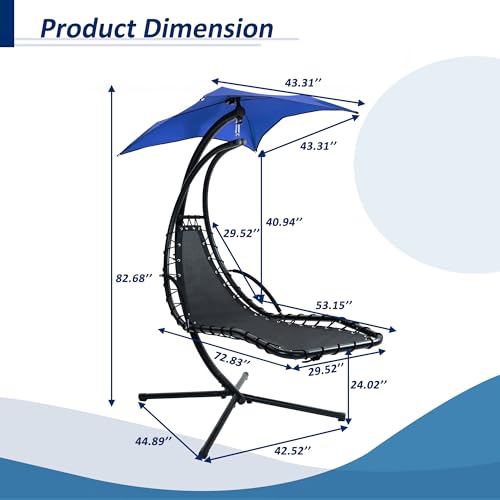 Navy Hanging Chaise Lounger with Removable Canopy Cushion D236
