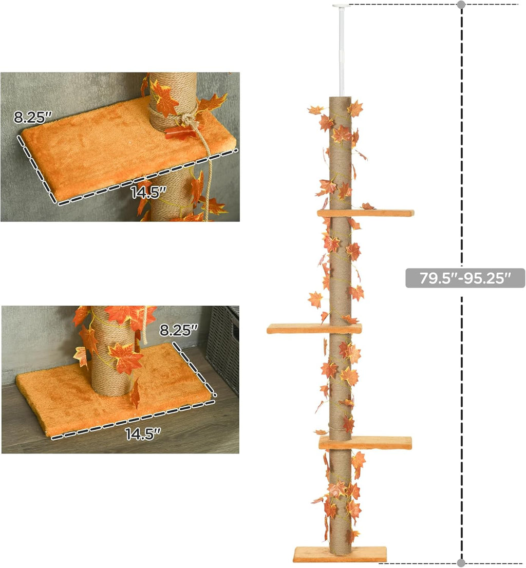 80" - 95" Adjustable 3-Level Cat Tree with Sisal Scratching Post C83812