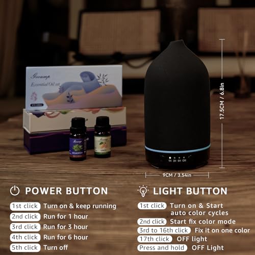 200ML Ceramic Essential Oil Diffuser with 7 Color Lights Auto Shut Off H372
