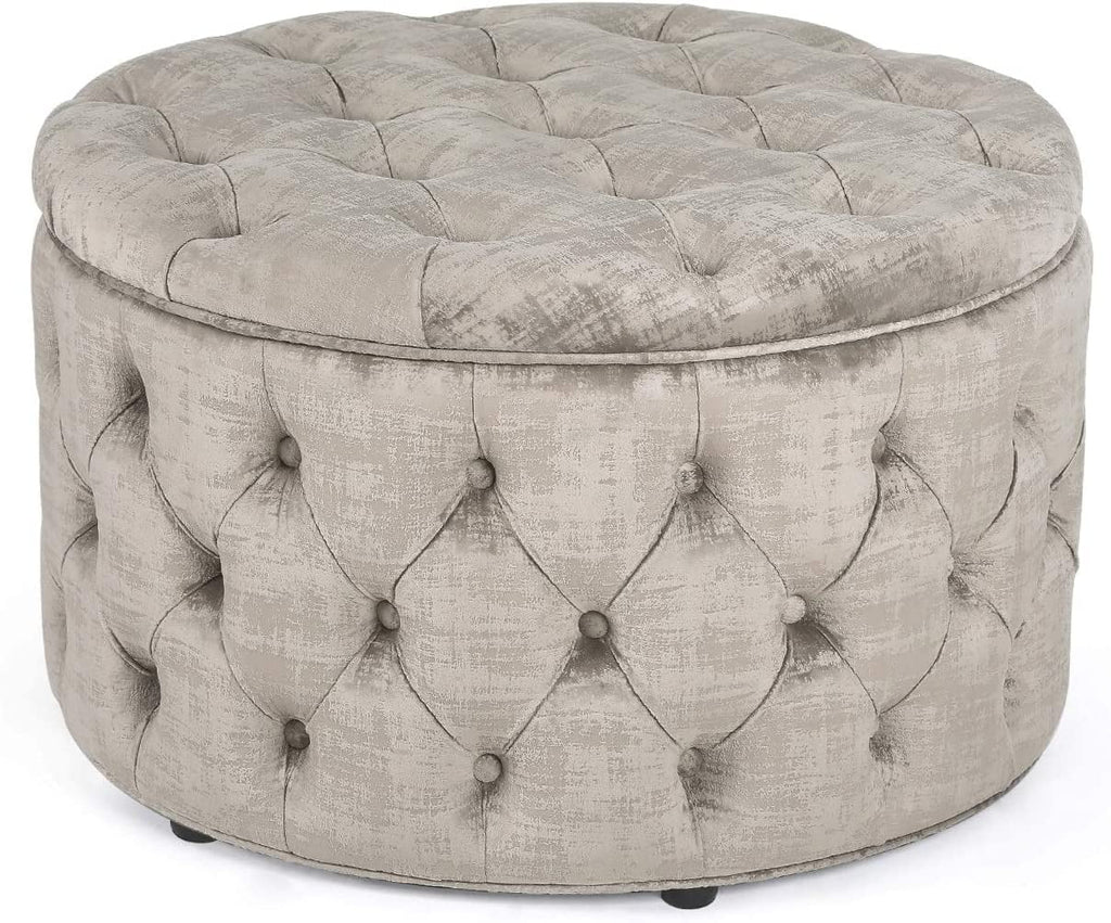 Beige Button Tufted Storage Ottoman W897