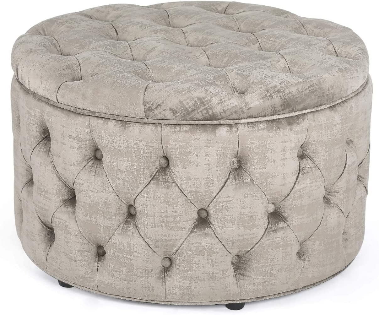 Beige Button Tufted Storage Ottoman W897