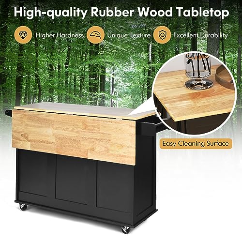 White Rolling Kitchen Cart with Rubber Wood Top P401